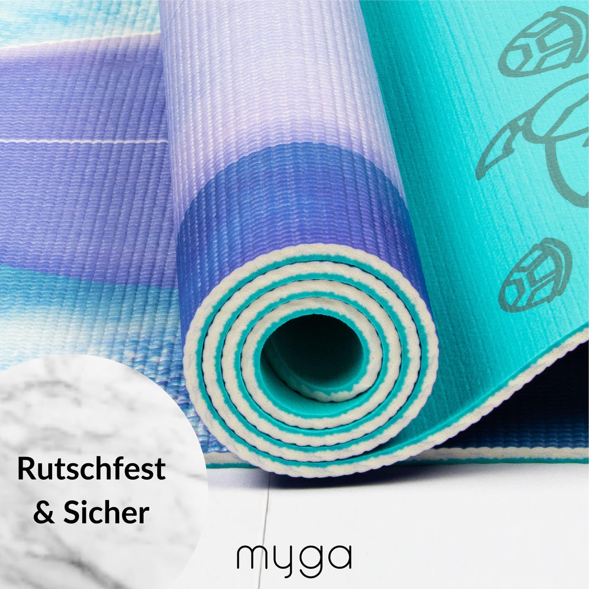 Myga Kinder Yogamatte | Rutschfest & Leichtes Gewicht | 6 mm Dicke | Ideal für Yoga, Bewegung, Spaß & Spiele | 150 cm x 55 cm | Inkl. Yoga-Posen auf Rückseite