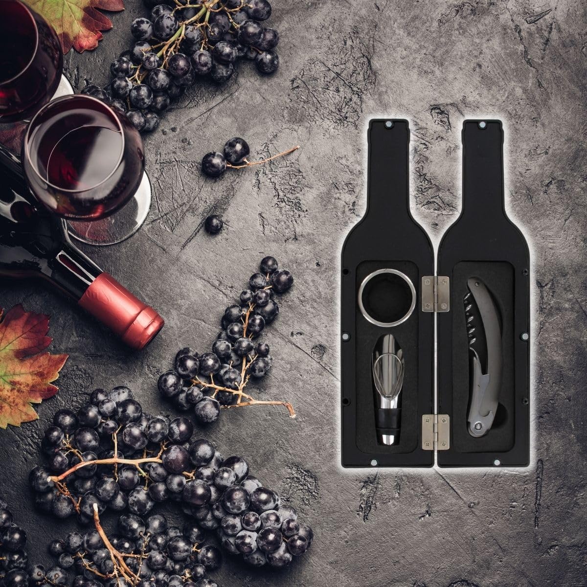Fackelmann Wein Geschenkset 4-teilig Korkenzieher Ausgießer Flaschenkragen