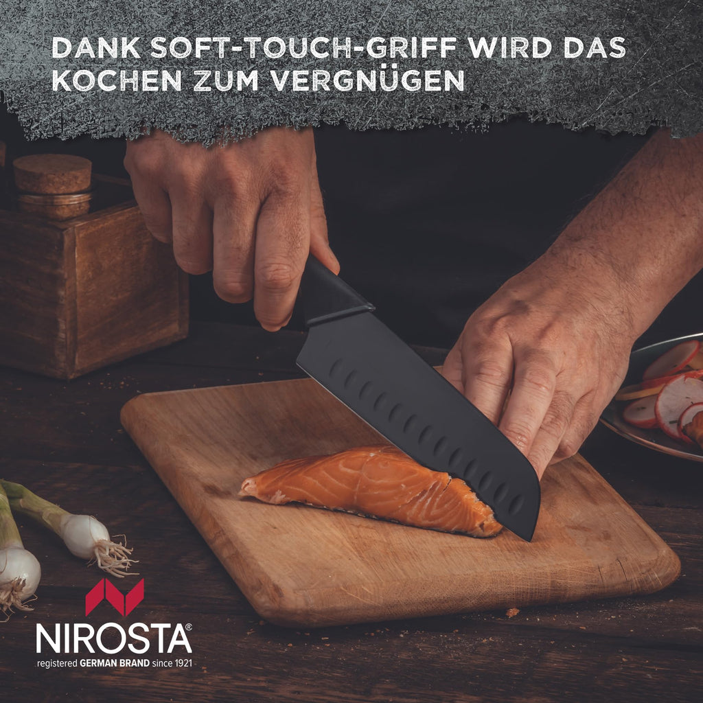 Nirosta Santokumesser Black Edition 16 cm Edelstahl Hohlschliff Küchenmesser