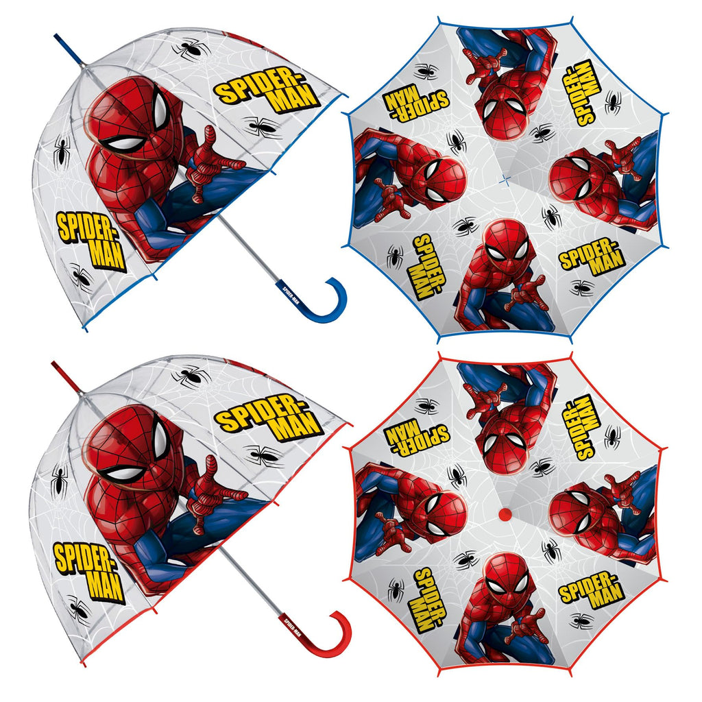 ARDITEX Kinder-Regenschirm, transparent, Spiderman, EVA, 67 cm Durchmesser, Blasenform, manuelle Öffnung, 8 Paneele