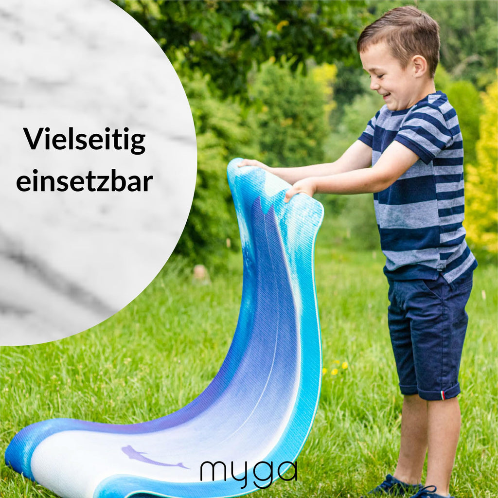 Myga Kinder Yogamatte | Rutschfest & Leichtes Gewicht | 6 mm Dicke | Ideal für Yoga, Bewegung, Spaß & Spiele | 150 cm x 55 cm | Inkl. Yoga-Posen auf Rückseite