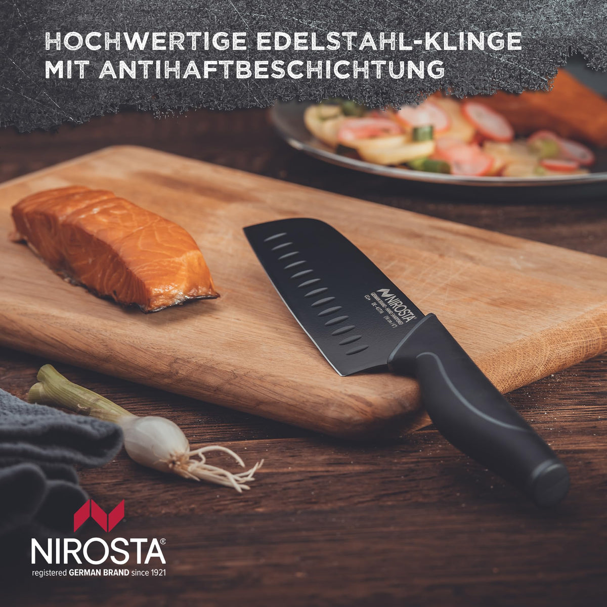 Nirosta Santokumesser Black Edition 16 cm Edelstahl Hohlschliff Küchenmesser