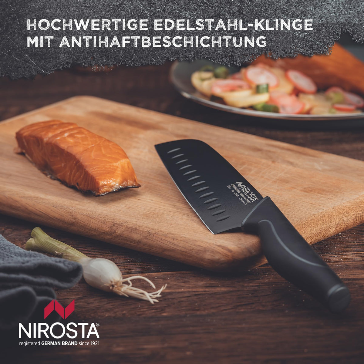 Nirosta Santokumesser Black Edition 16 cm Edelstahl Hohlschliff Küchenmesser