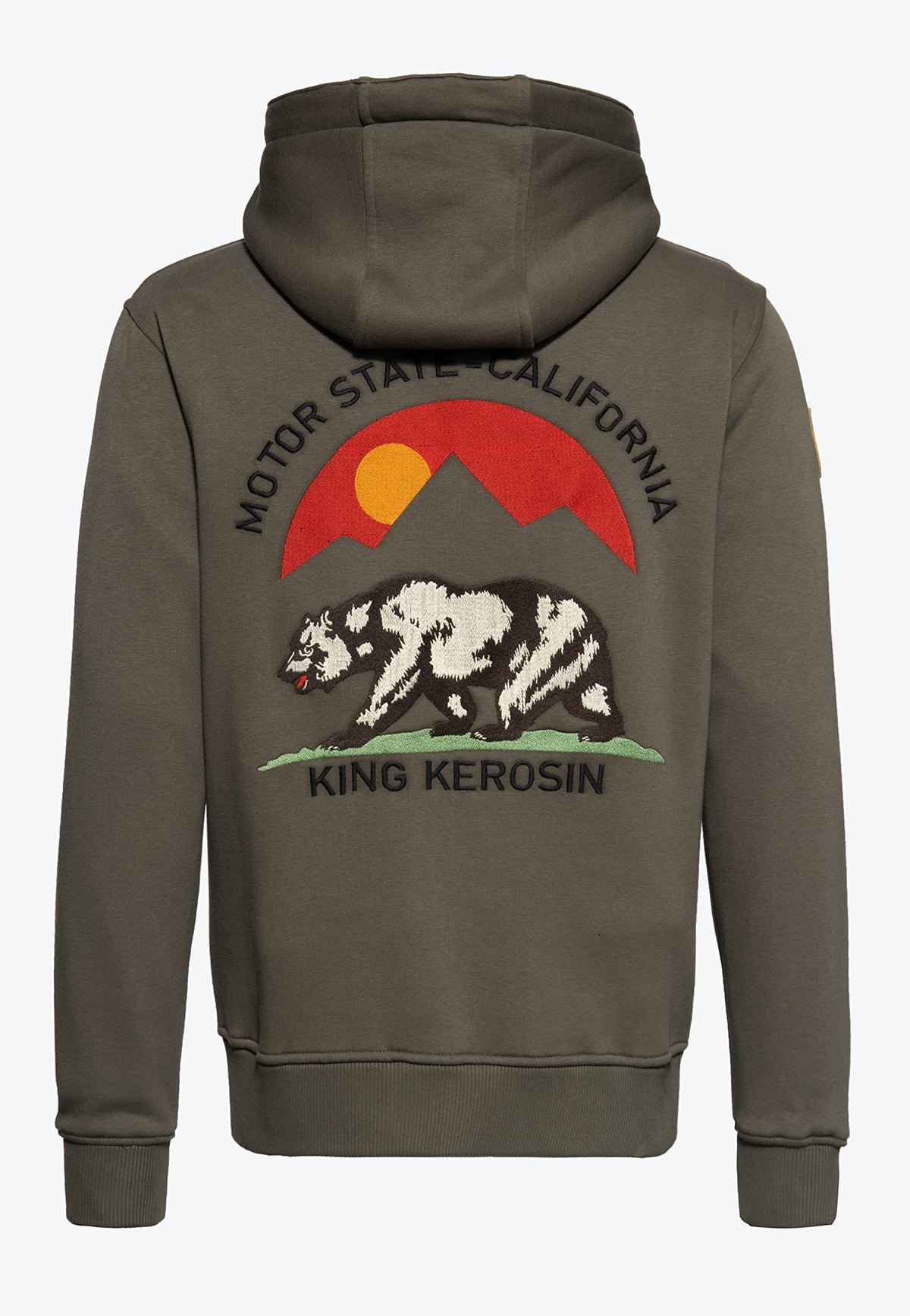 King Kerosin Herren Kapuzensweatjacke · Collegejacke · Hooded · Varsity Jacket · Sweatjacke · Retro · Vintage · Print · Statement · Chenille-Patch · Kordelzug · Natural Born Badass