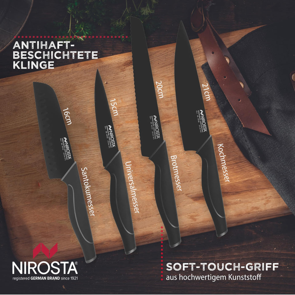Nirosta Santokumesser Black Edition 16 cm Edelstahl Hohlschliff Küchenmesser