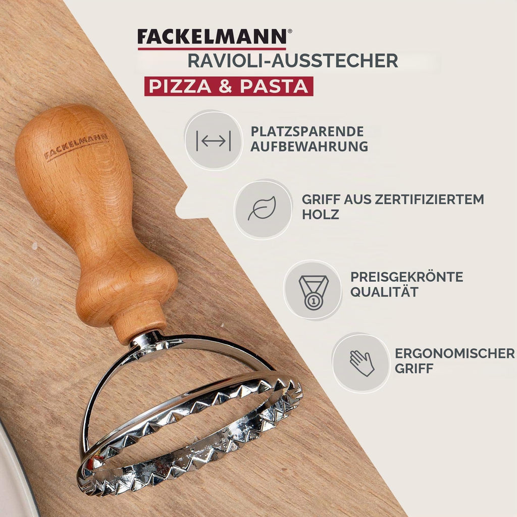 Fackelmann Ravioli Ausstecher 6,5 cm Rund Geriffelt Holzgriff Pizza & Pasta