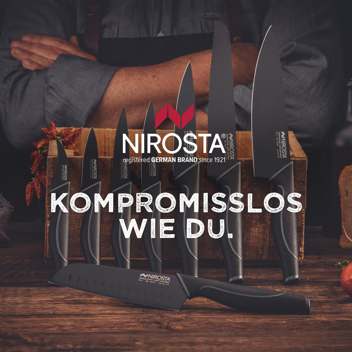 Nirosta Santokumesser Black Edition 16 cm Edelstahl Hohlschliff Küchenmesser