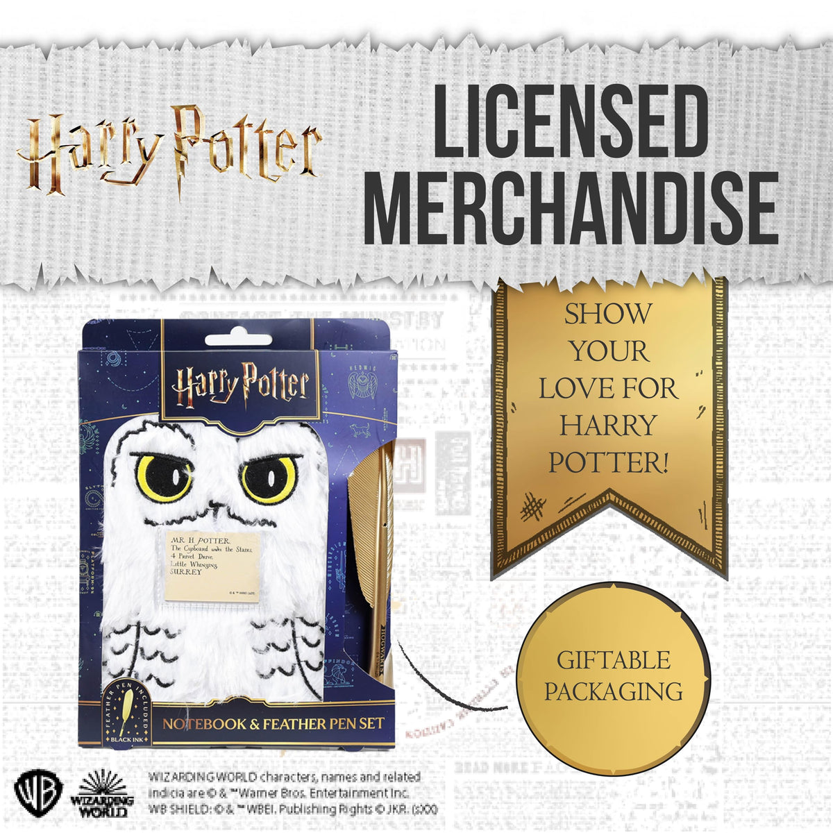 Harry Potter Hedwig Plüsch Notizbuch Set Eule Schreibwaren Geschenk Fanartikel