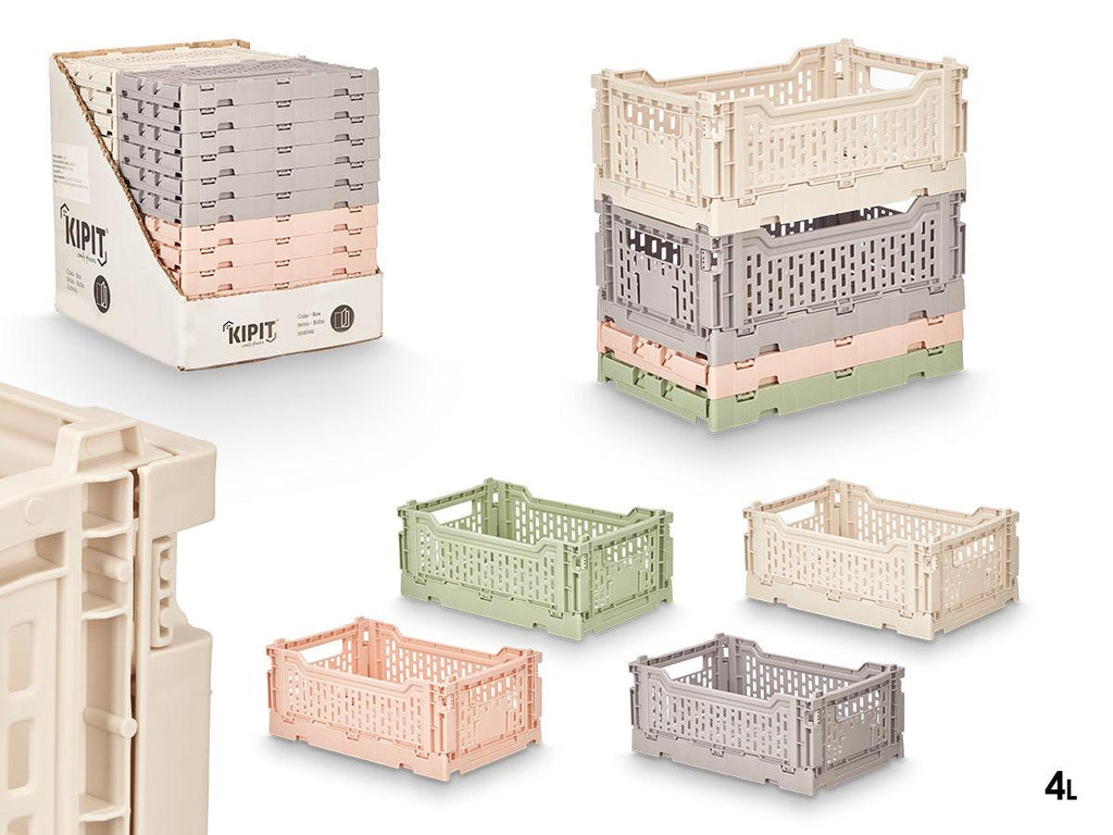 Mehrzweck-Faltbox 4 L 6er-Set – 3x Beige & 3x Grau, stapelbare Aufbewahrungsbox aus Kunststoff, 17 x 26 x 10 cm.