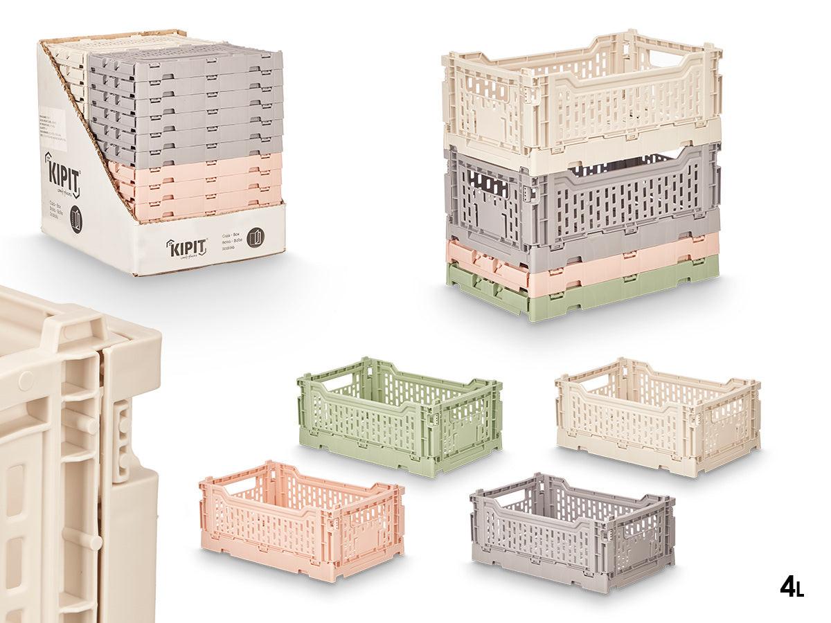 Mehrzweck-Faltbox 4 L 6er-Set – 3x Beige & 3x Grau, stapelbare Aufbewahrungsbox aus Kunststoff, 17 x 26 x 10 cm.