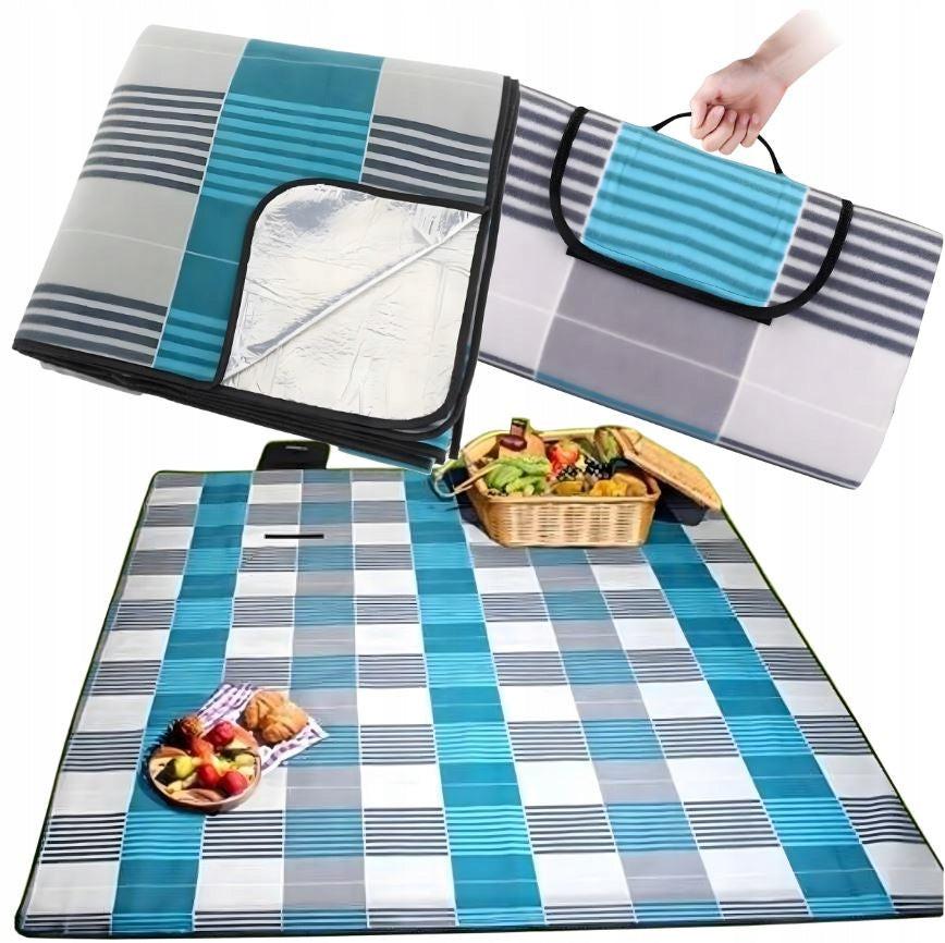 ADGO Picknickdecke 200 × 200 cm – große faltbare Outdoor-Strandmatte mit Isolierung.