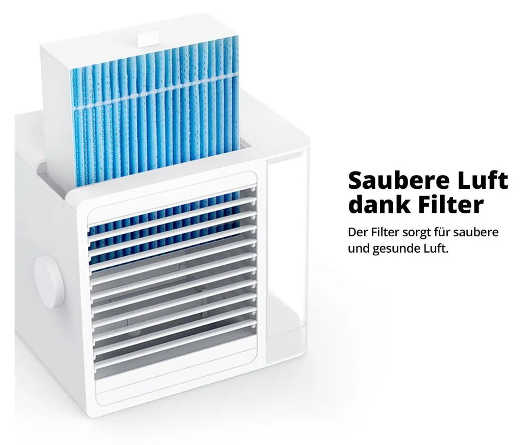 FlinQ Aircooler – Luftkühler – Tischventilator – Klimaanlage – 800 ml Wassertank – LED-Beleuchtung
