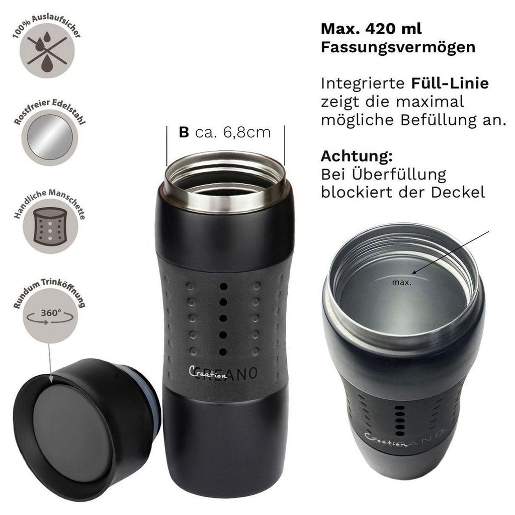 Creano Design Travel Mug 420 ml – auslaufsicherer Thermobecher aus Edelstahl.