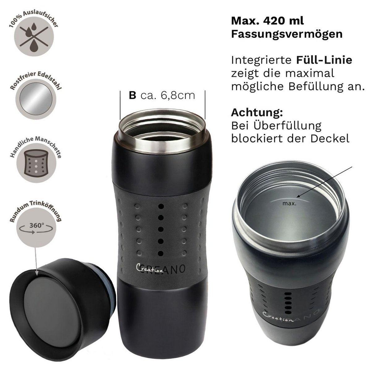 Creano Design Travel Mug 420 ml – auslaufsicherer Thermobecher aus Edelstahl.