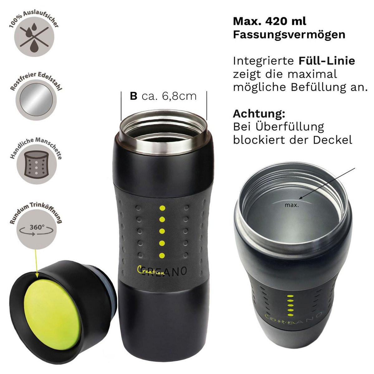 Creano Design Travel Mug 420 ml – auslaufsicherer Thermobecher aus Edelstahl.