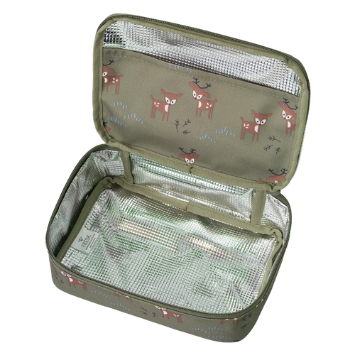 Fresk Kühltasche Hirsch Olive – Kinder Lunchbag aus recyceltem PET, thermische Lunchtasche mit Griff, 24 x 15 x 7 cm.