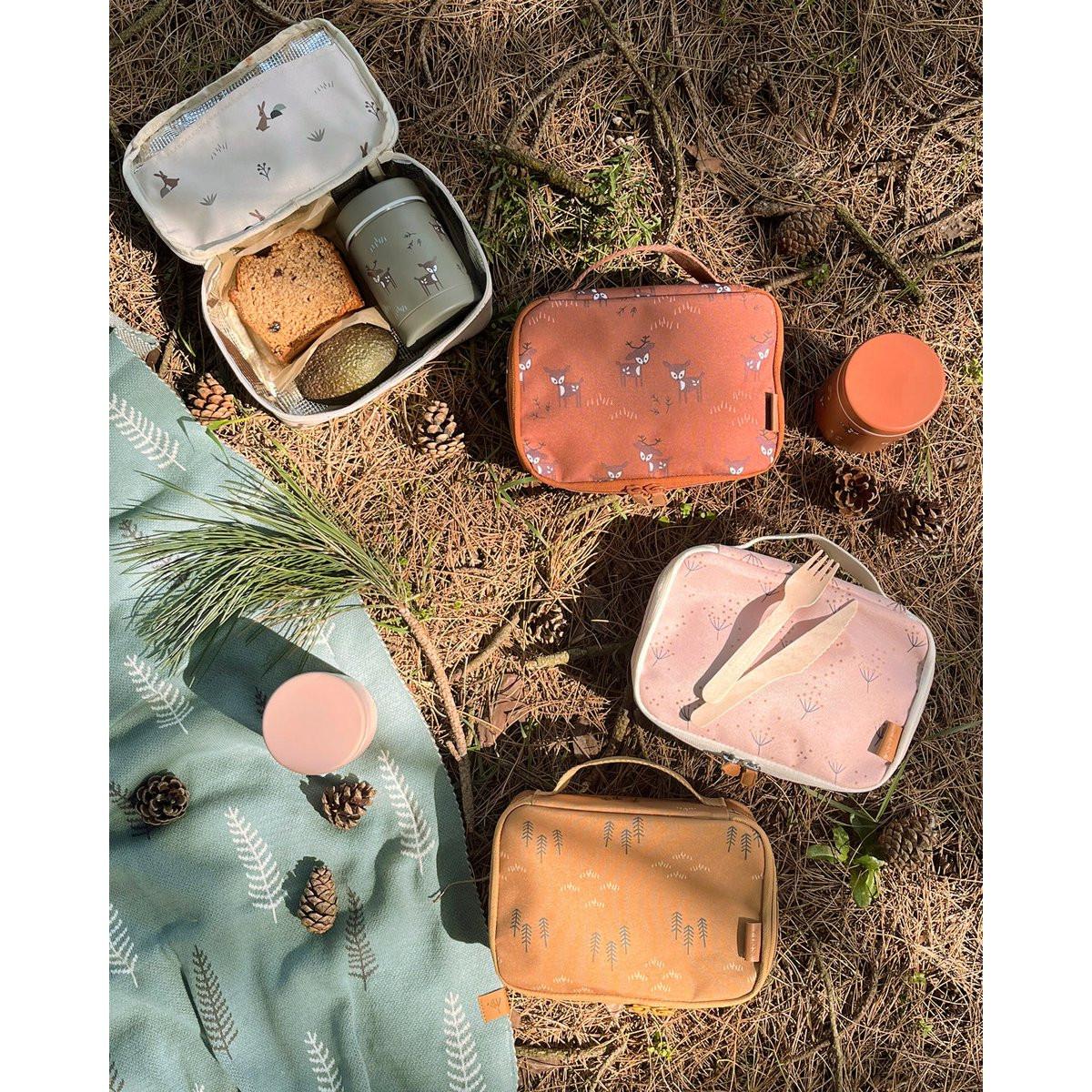 Fresk Kühltasche Hirsch Olive – Kinder Lunchbag aus recyceltem PET, thermische Lunchtasche mit Griff, 24 x 15 x 7 cm.