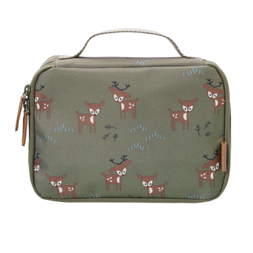 Fresk Kühltasche Hirsch Olive – Kinder Lunchbag aus recyceltem PET, thermische Lunchtasche mit Griff, 24 x 15 x 7 cm.