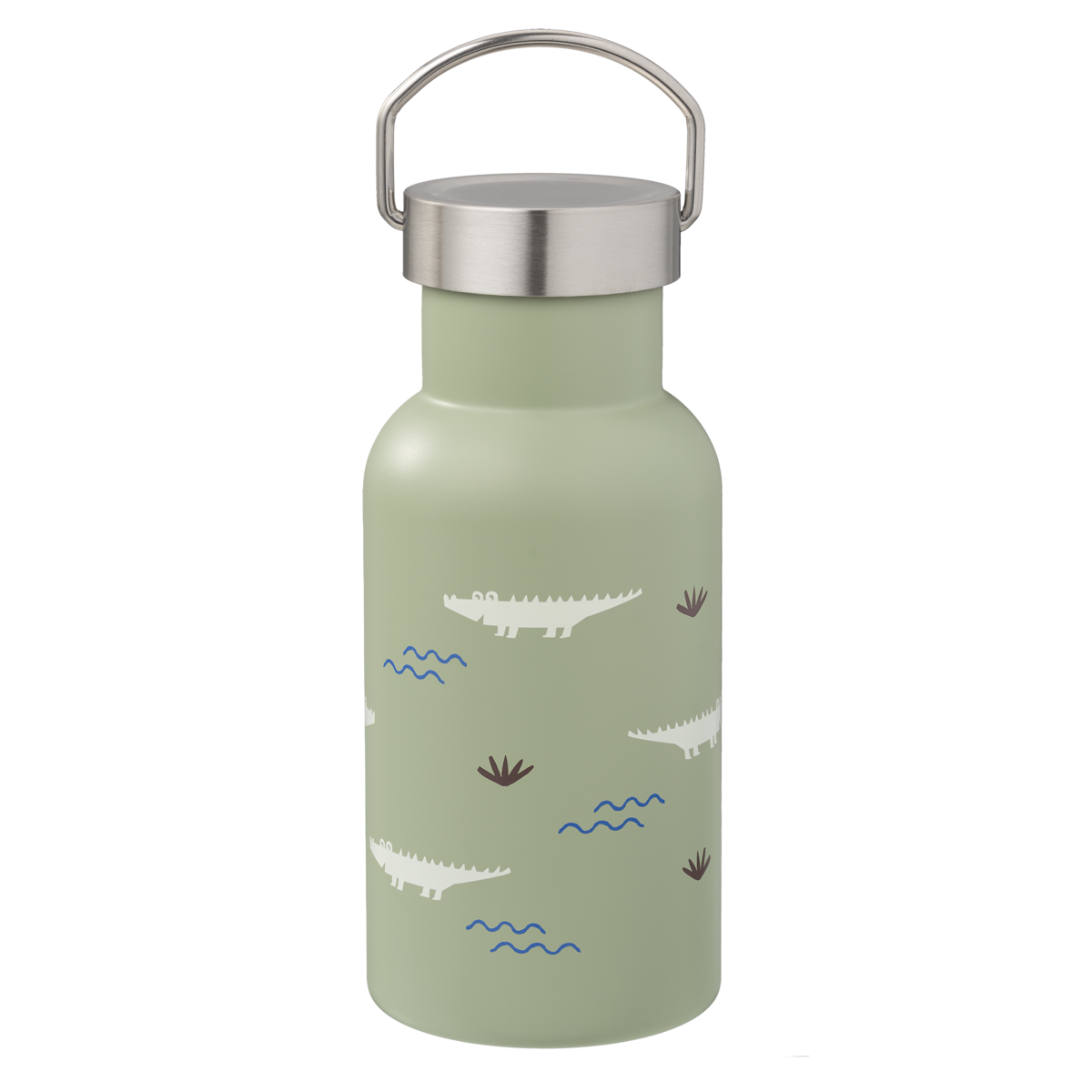 Fresk Thermosflasche Kinder 350 ml Krokodil – doppelwandige Edelstahl-Trinkflasche mit 2 Verschlüssen, Strohhalm & Reinigungsbürste, BPA-frei