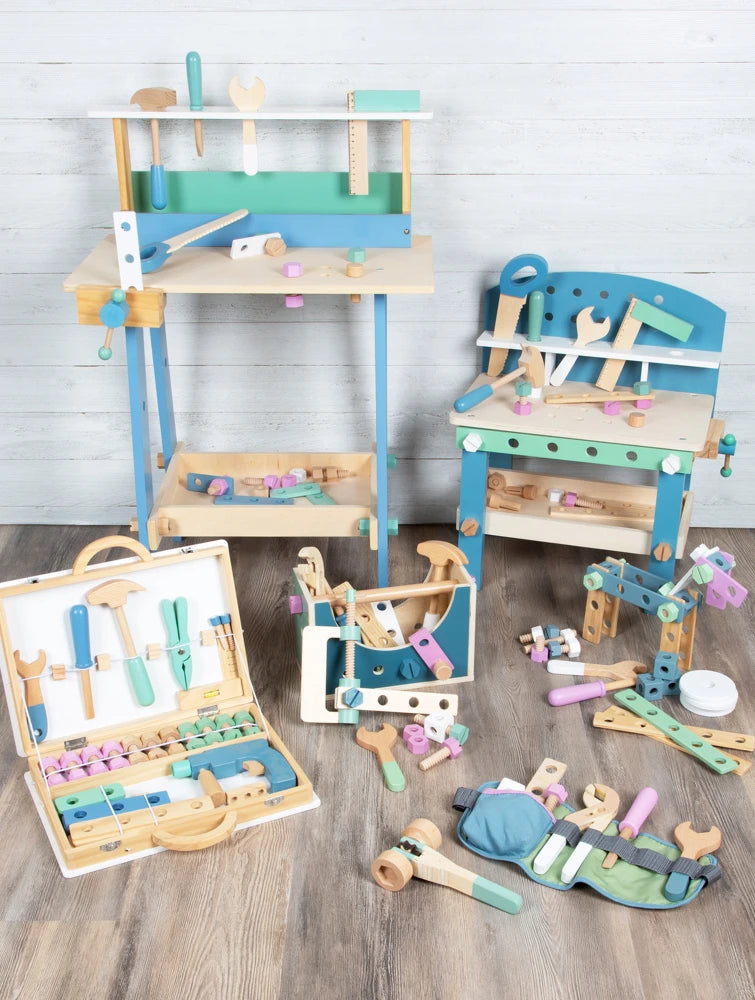 small foot Werkzeugkoffer „Nordic“ – 44-teiliges Holz-Werkzeugset für Kinder