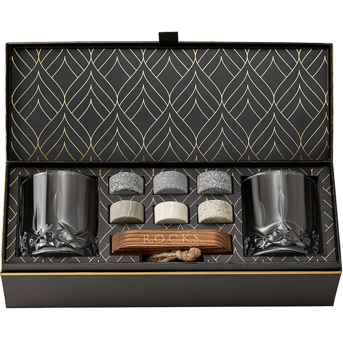 The Connoisseur's Set – Signature Whiskey Glass Edition mit Whiskysteinen.