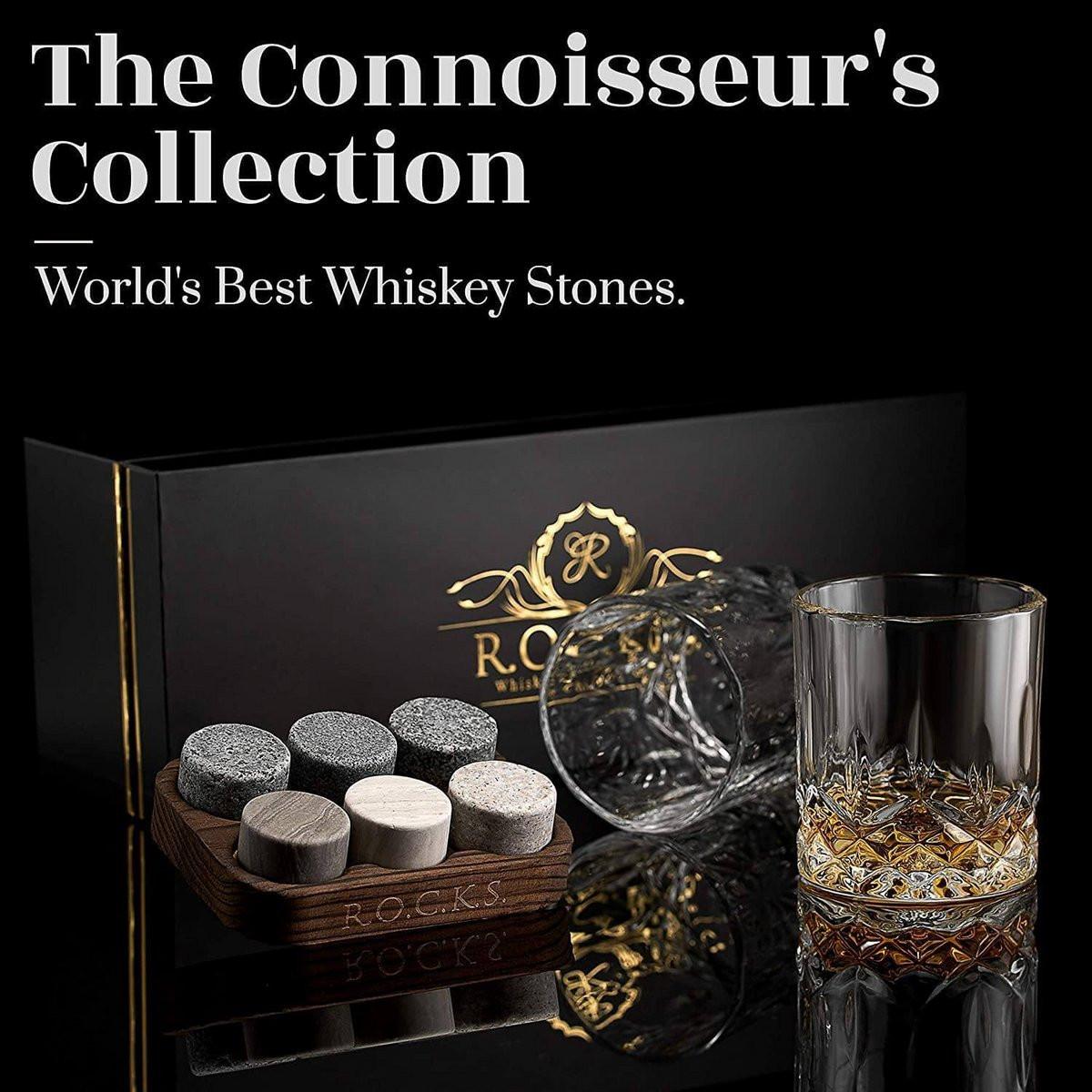 The Connoisseur's Set – Signature Whiskey Glass Edition mit Whiskysteinen.