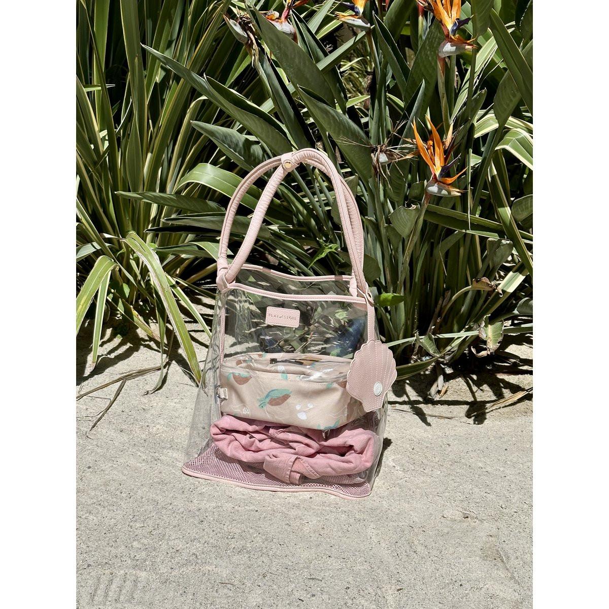 Play & Store Strandtasche – große transparente Badetasche mit Netzboden.
