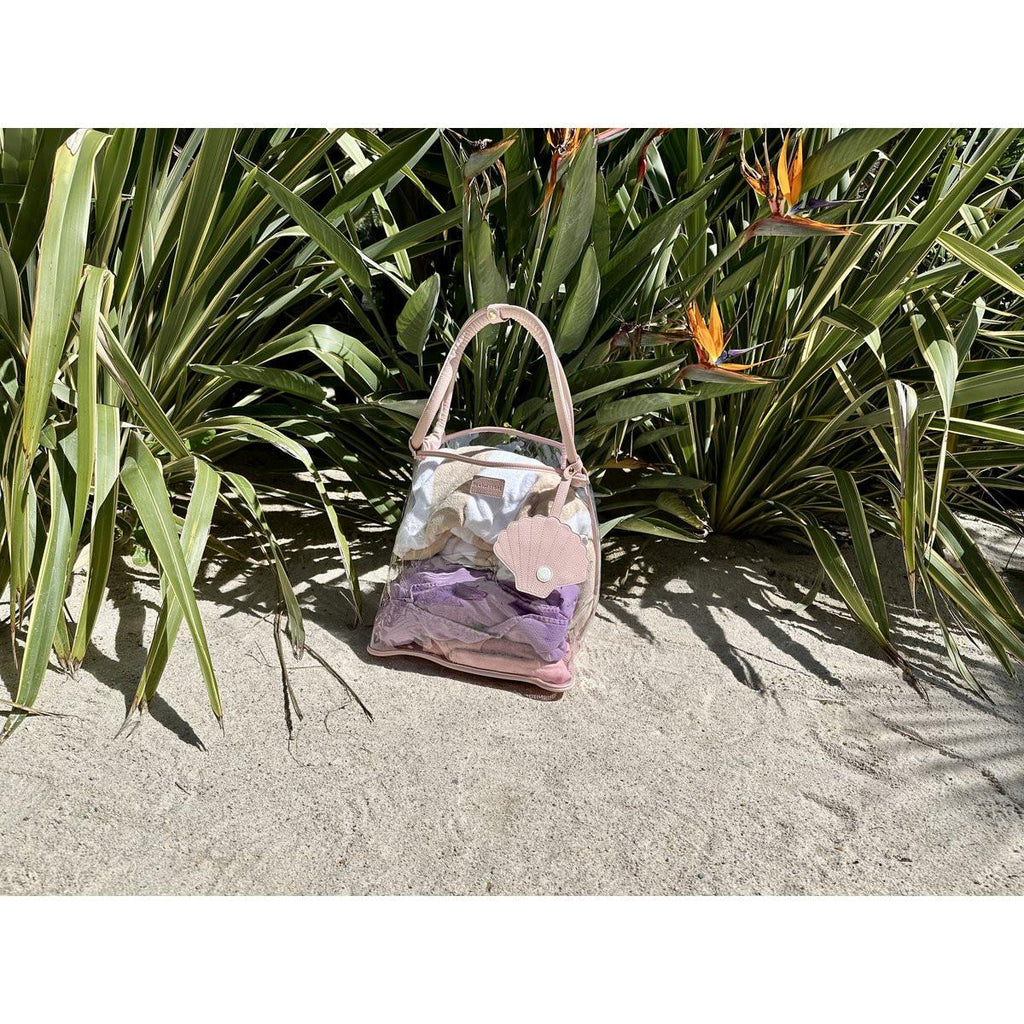 Play & Store Strandtasche – große transparente Badetasche mit Netzboden.