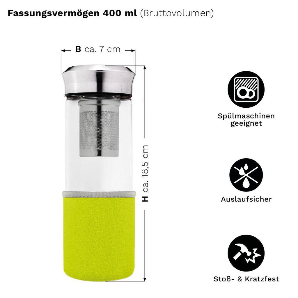 Creano Teamaker Grün 400 ml – To-Go Teebereiter mit Edelstahlsieb & Neoprenhülle.