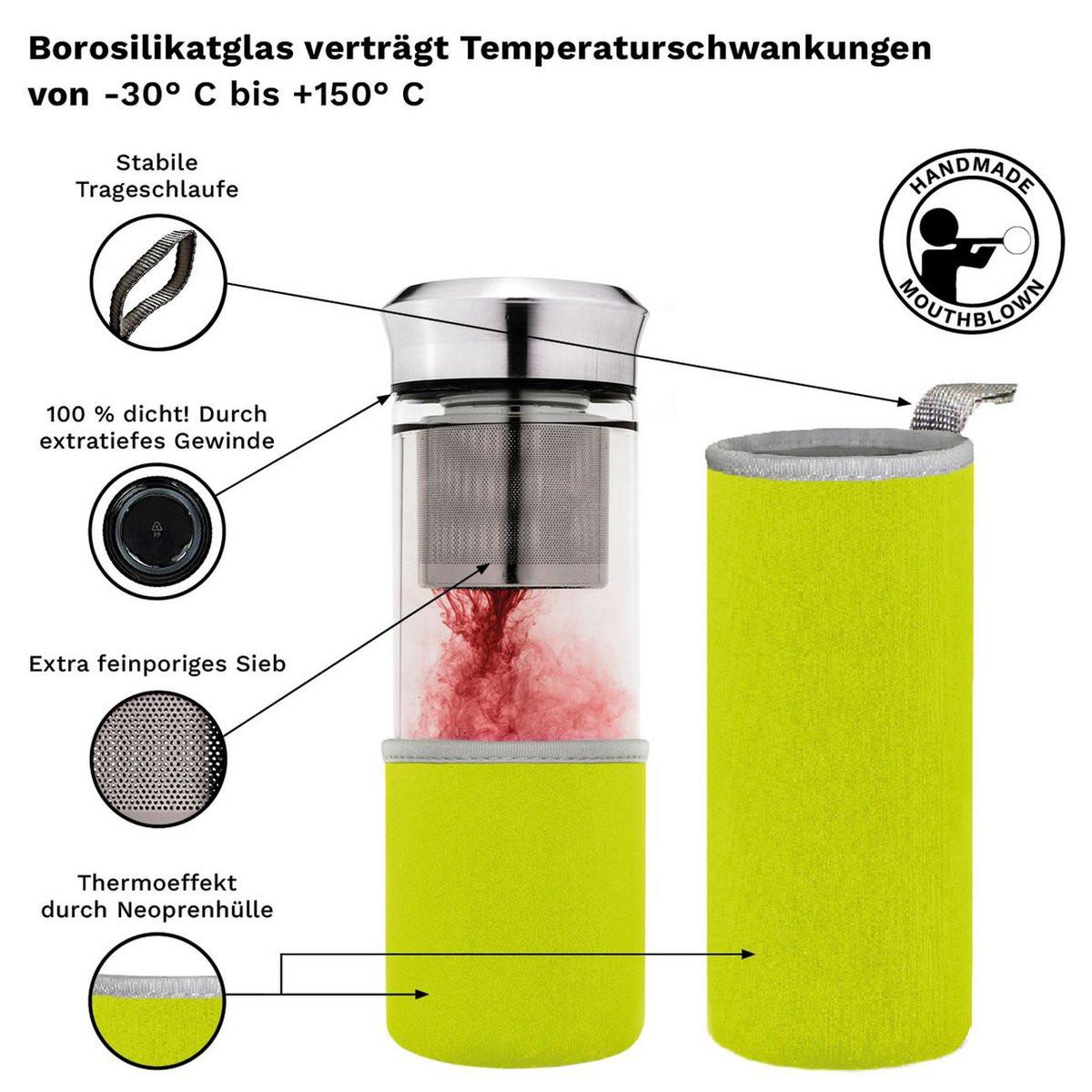 Creano Teamaker Grün 400 ml – To-Go Teebereiter mit Edelstahlsieb & Neoprenhülle.