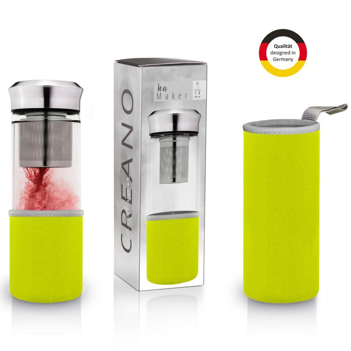 Creano Teamaker Grün 400 ml – To-Go Teebereiter mit Edelstahlsieb & Neoprenhülle.