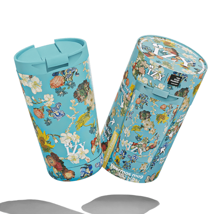 IZY Thermosbecher 350 ml Vincent’s Flowers – isolierter Kaffeebecher To Go aus Edelstahl, hält heiß & kalt, Reisebecher.