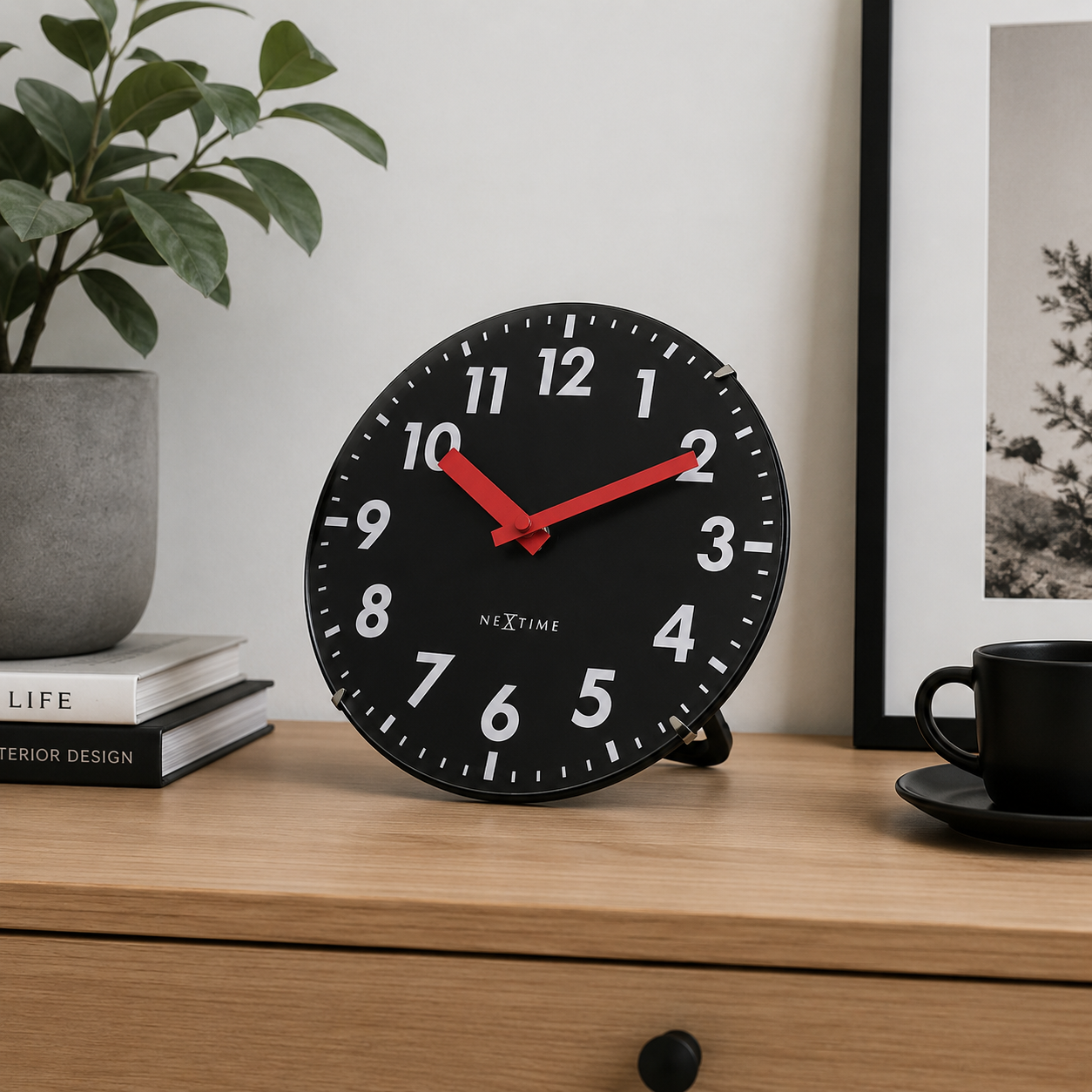 NeXtime Duomo Mini Tischuhr 20 cm Schwarz – klassische Uhr mit roten Zeigern.