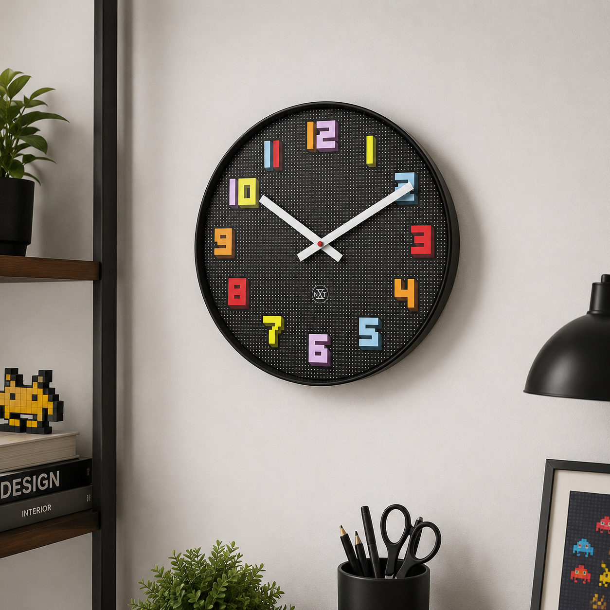 nXt Wanduhr Game 35 cm – Gaming Uhr im 8-Bit Retro Design.