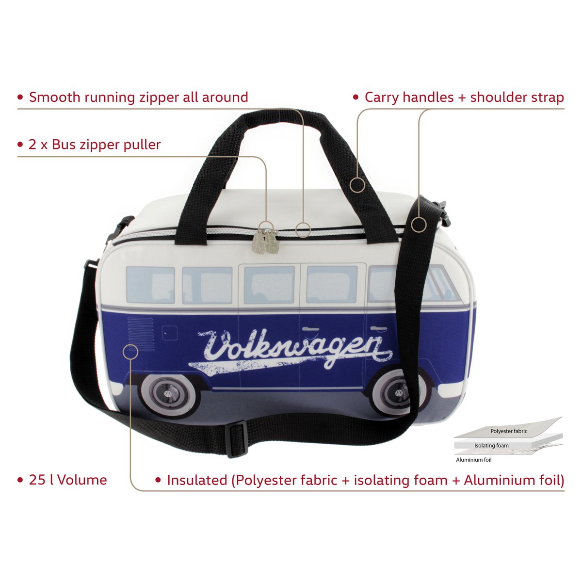 BRISA VW Collection Volkswagen T1 Bus Kühltasche 25 L – offiziell lizenzierte Isoliertasche