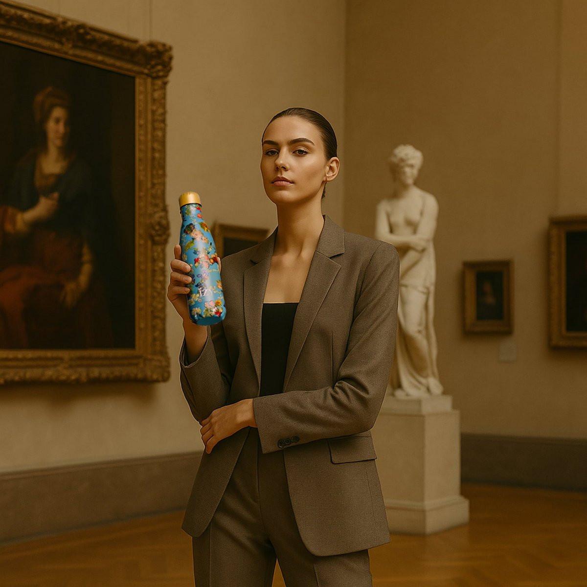 IZY Thermosflasche 500 ml Vincent’s Flowers – isolierte Edelstahl-Trinkflasche, doppelwandige Wasserflasche to go, Van Gogh Design.