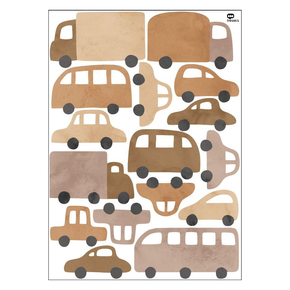 Wandaufkleber Autos & Lastwagen Blau – 16 Fahrzeug-Sticker aus mattem Vinyl, Kinderzimmer Deko, ablösbar, Aquarell-Design.