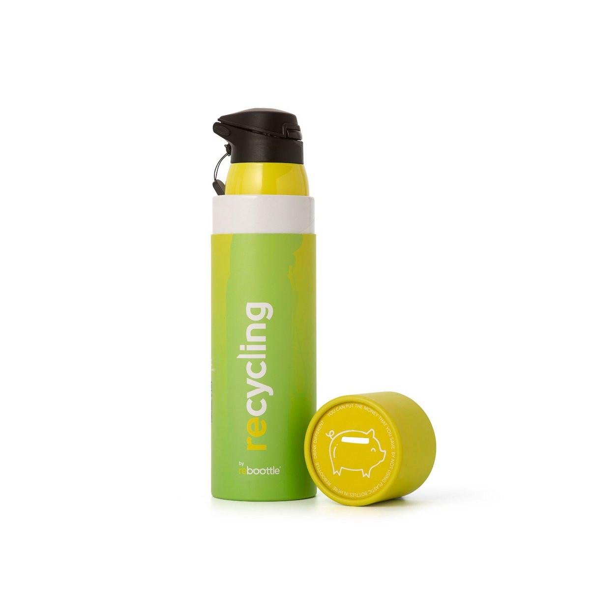 Thermo Trinkflasche 500 ml Green Neon & Gelb – doppelwandige Edelstahlflasche mit Strohhalm, für Fahrrad, Sport & unterwegs.