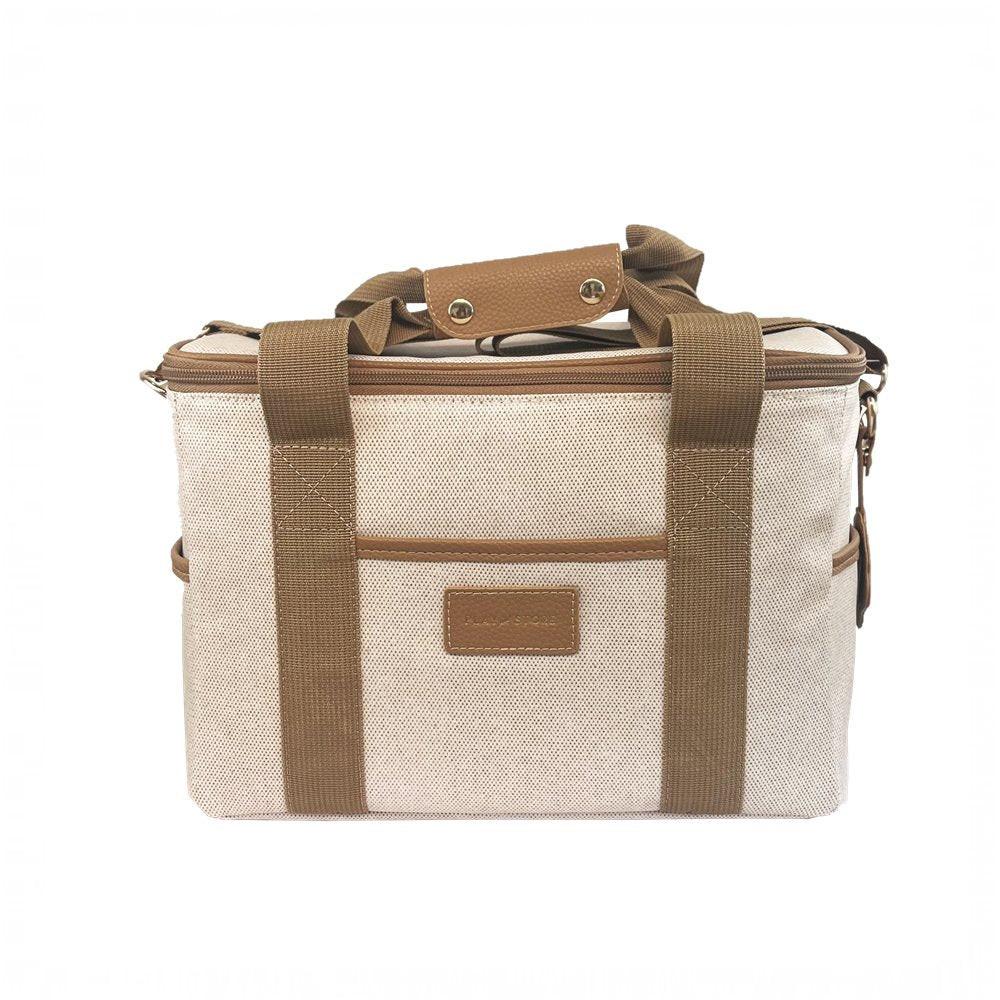 Premium Lunchbag Kamel – elegante isolierte Lunchtasche mit Schulterriemen.