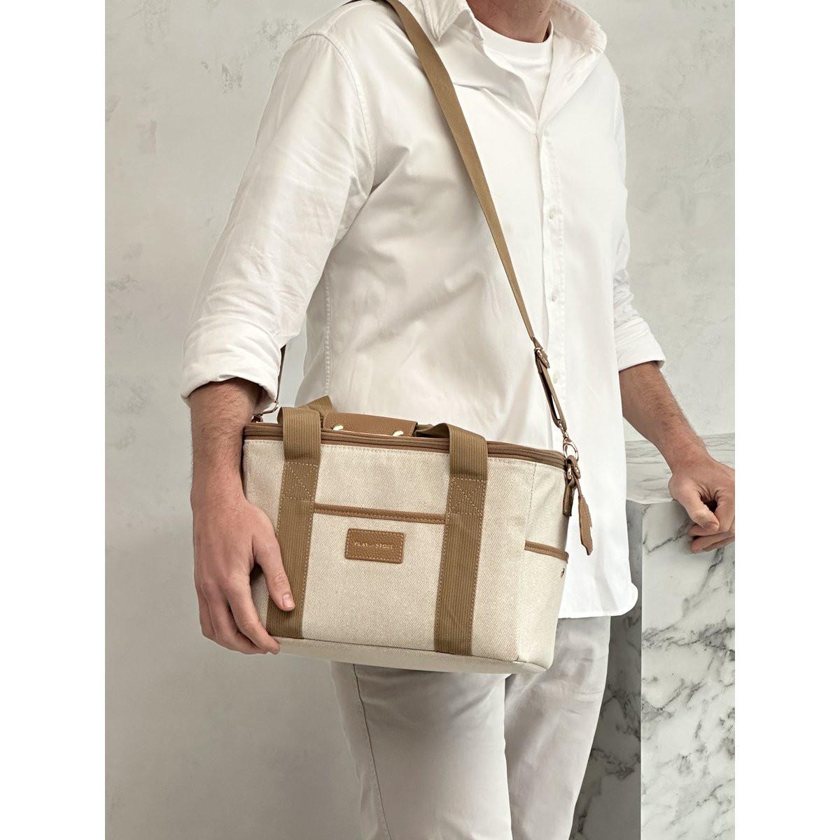 Premium Lunchbag Kamel – elegante isolierte Lunchtasche mit Schulterriemen.