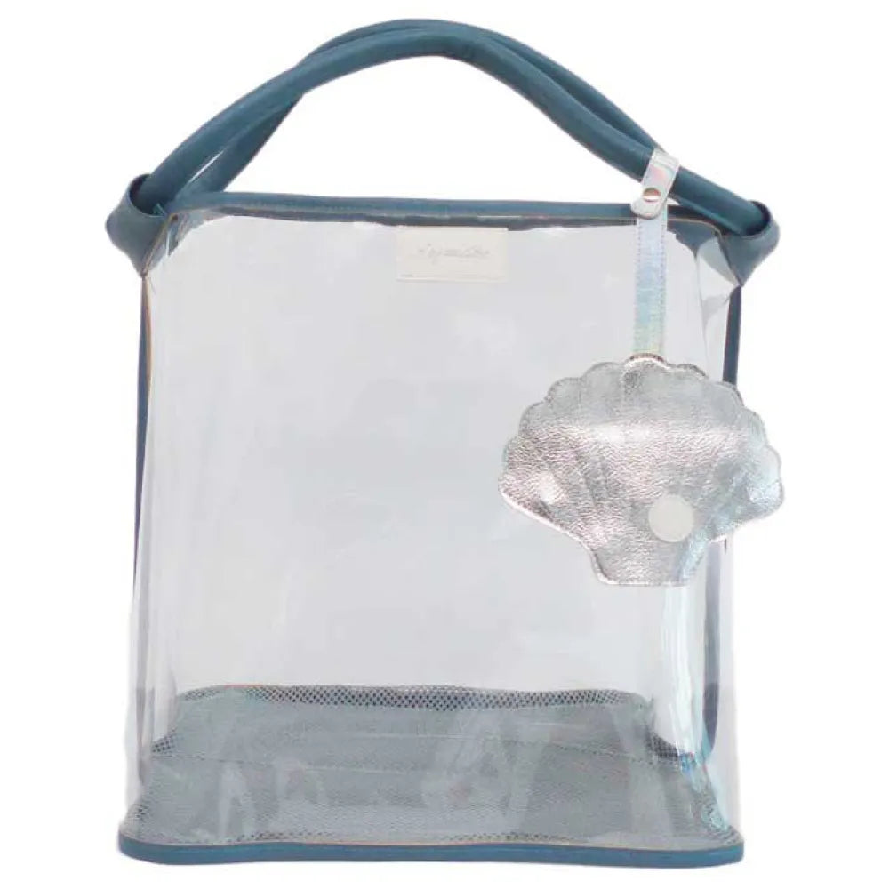 Play & Store Strandtasche – große transparente Badetasche mit Netzboden.