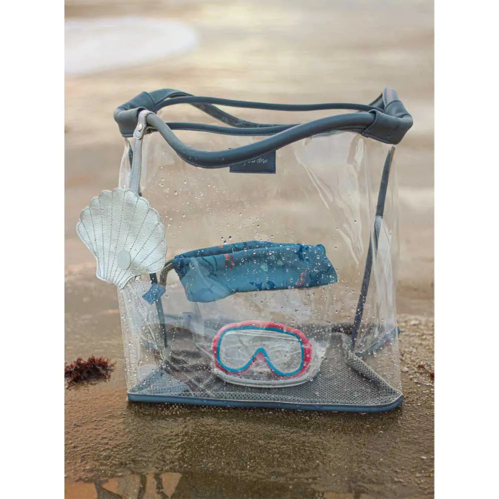 Play & Store Strandtasche – große transparente Badetasche mit Netzboden.